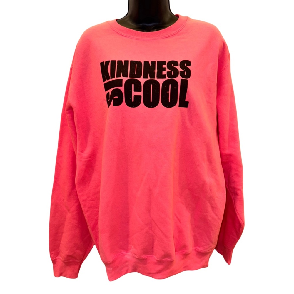 Hot pink sweatshirt with “Kindness is Cool” graphic - size L